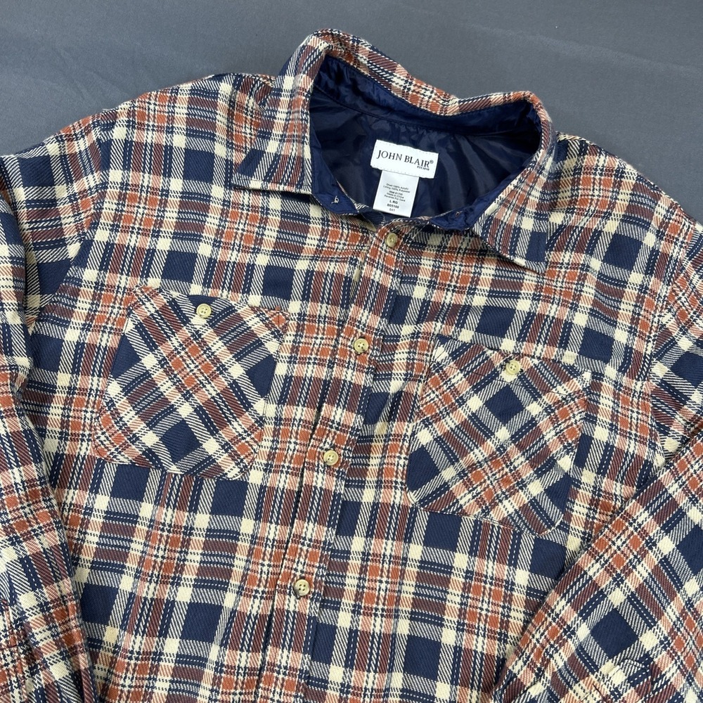 Vintage John Blair Flannel Shirt Mens Large Rust Plaid Field Lined 80s Utility